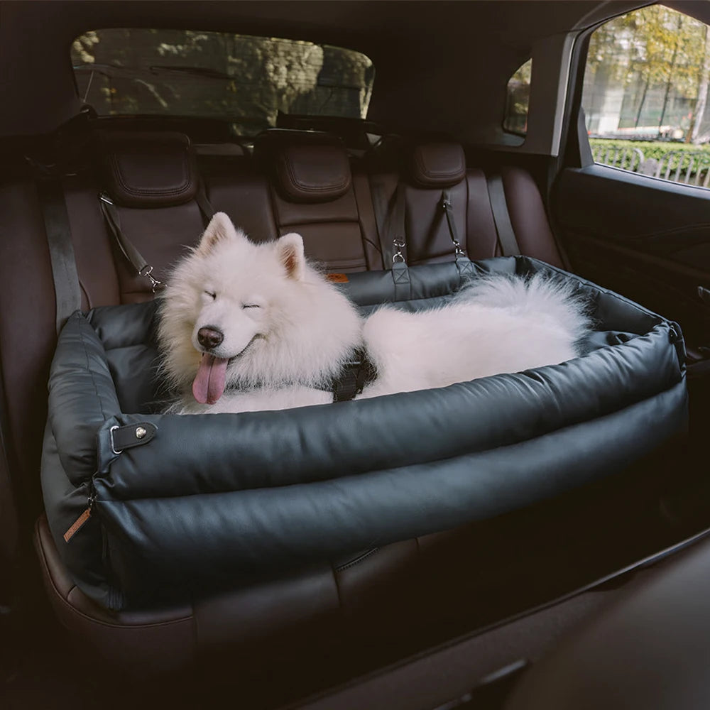 Canova LuxeRide™ Faux Leather Pet Travel Bed & Convertible Booster Seat
